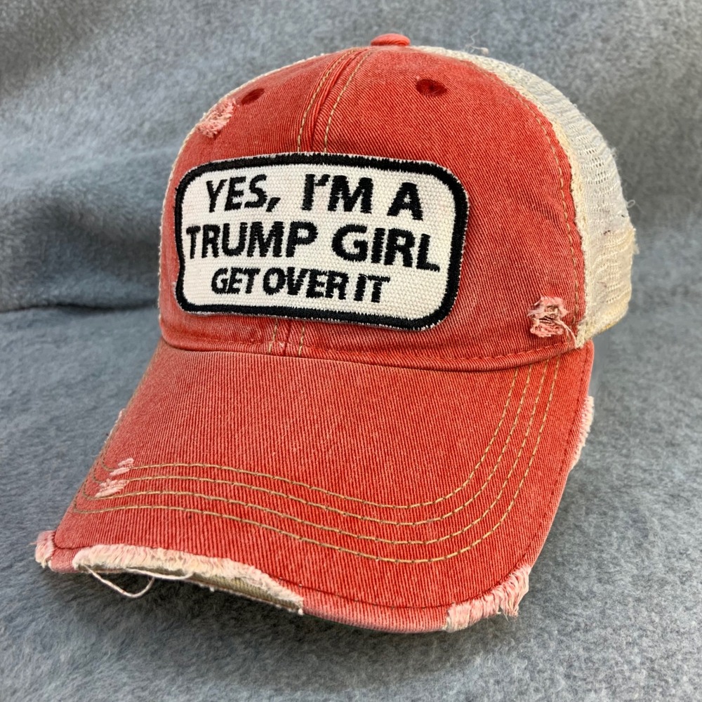 Yes I'm A Trump Girl Womens Red Headmost Trucker Hat Distressed Snapback OSFM